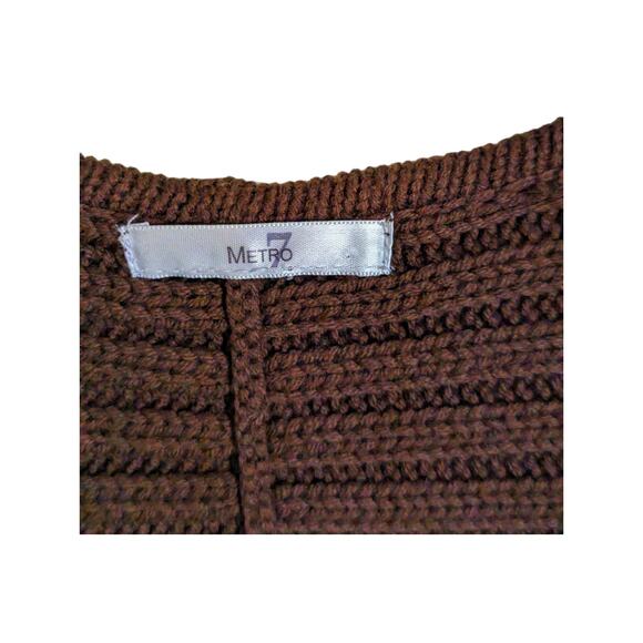 Metro 7 Women's Chocolate Brown Open Front Short Sleeve Cardigan Size Large - Picture 5 of 9